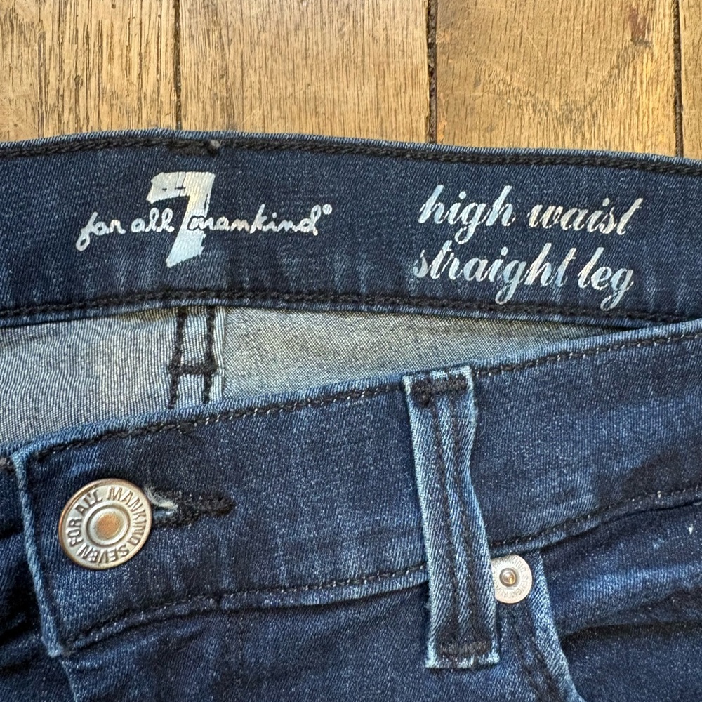 7 For All Mankind High Waist Straight Leg Jeans - Dark Indigo